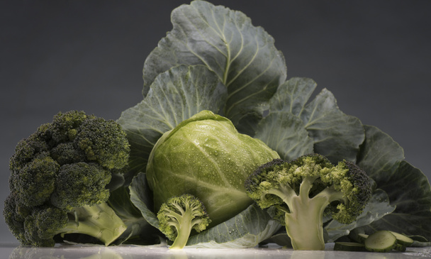 still-life of cabbage and broccoli - Photo, Image