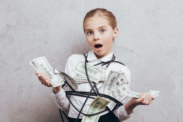 shocked kid with money - Photo, Image