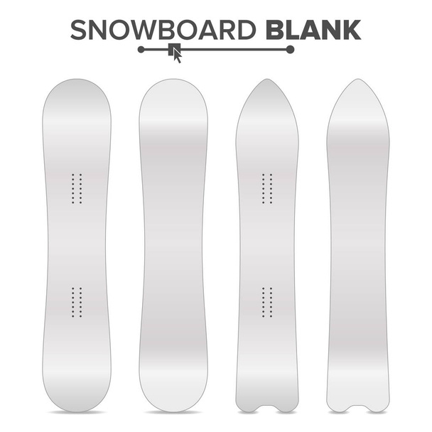 Snowboard Template Vektor. Leere weiße, saubere Snowboards machen die Runde. zwei Seiten. Einzelne Illustrationen. Aktivität der Skigebiete - Vektor, Bild