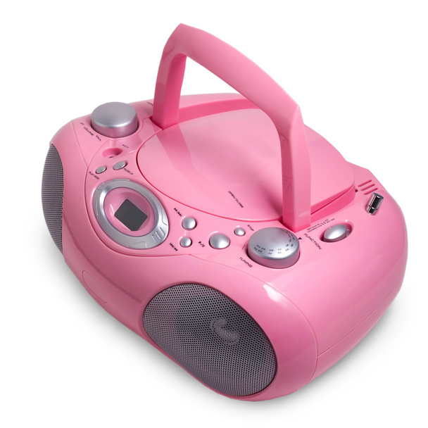 gravador de cassetes de rádio CD estéreo mp3 rosa isolado em um b branco
 - Foto, Imagem