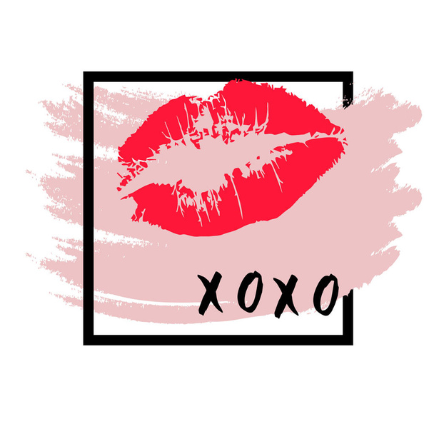 XOXO hugs and kisses lipstick kiss on a white background. - Вектор,изображение