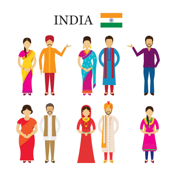 Люди в традиционной одежде Индии
 - Вектор,изображение