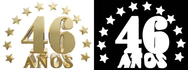 Altın rakam kırk altı ve kelime yılın yıldız ile dekore edilmiştir. İspanyolca tercüme. 3D çizim - Fotoğraf, Görsel