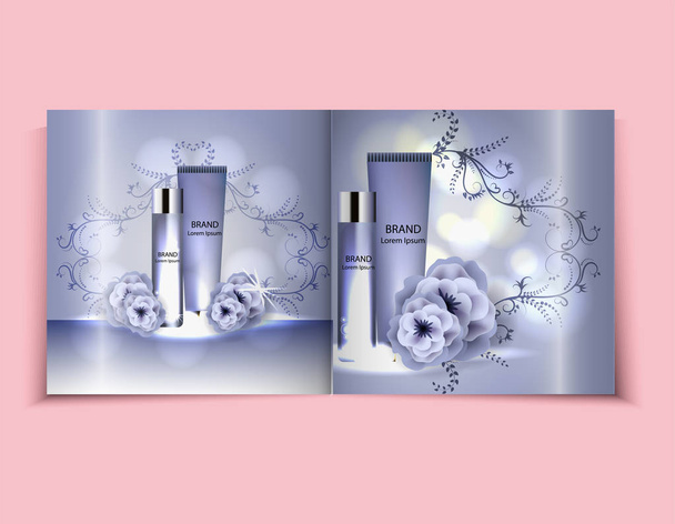 Moisturizing face cream package cosmetics design, ads, templates for design Top view light blue cosmetic brochure design can also be used on catalogs or magazines, 3d illustration. - Vektor, kép