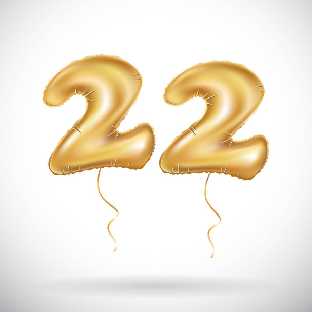 Vector 22 Anniversary celebration with Brilliant Gold balloons & colorful alive confetti. 22 3d Иллюстрационный дизайн для вашего уникального юбилейного фона, приглашение, открытка, праздник
  - Вектор,изображение