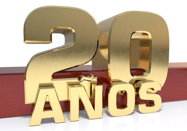 Złota cyfra dwadzieścia i słowo roku. Tłumaczone z języka hiszpańskiego - lata. ilustracja 3D - Zdjęcie, obraz