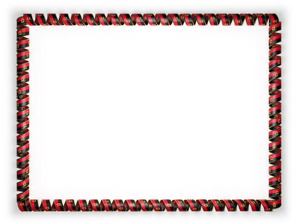 Рамка и граница ленты с флагом Анголы, окантованная золотой веревкой. 3d иллюстрация
 - Фото, изображение