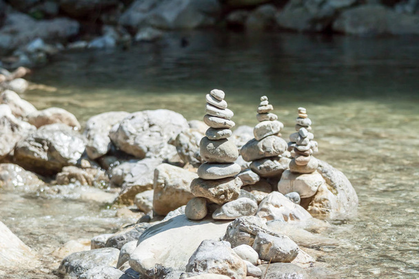 balancing stones on the mountain river - Photo, Image