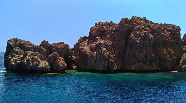 Dislice Adasi Island (Turkey), rocky panorama. This territory in Aegean Sea very popular among tourists - Photo, Image
