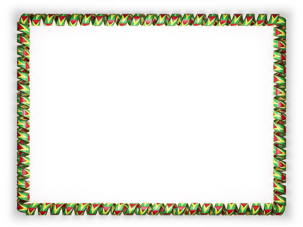 Frame and border of ribbon with the Guyana flag, edging from the golden rope. 3d illustration - Photo, Image