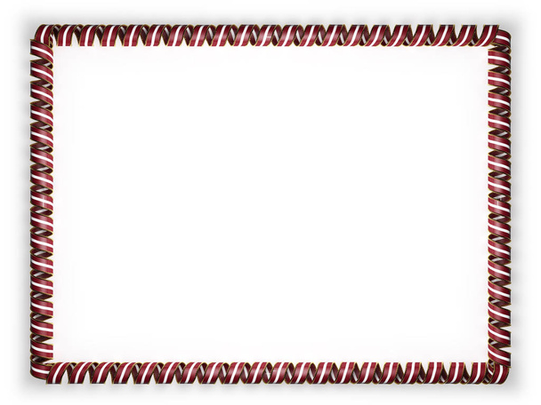 Frame and border of ribbon with the Latvia flag, edging from the golden rope. 3d illustration - Photo, Image