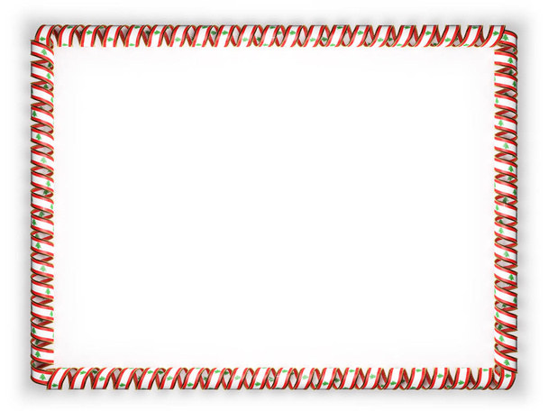Frame and border of ribbon with the Lebanon flag, edging from the golden rope. 3d illustration - Photo, Image