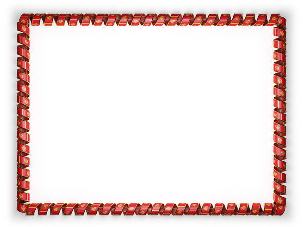 Frame and border of ribbon with the Montenegro flag, edging from the golden rope. 3d illustration - Foto, afbeelding