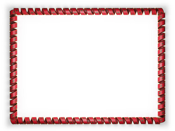 Frame and border of ribbon with the Morocco flag, edging from the golden rope. 3d illustration - Photo, Image