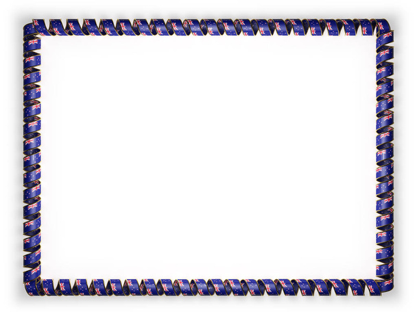 Frame and border of ribbon with the New Zealand flag, edging from the golden rope. 3d illustration - Photo, Image
