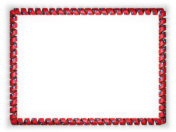 Frame and border of ribbon with the Taiwan flag, edging from the golden rope. 3d illustration - Photo, Image