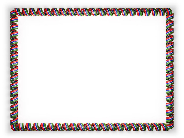 Frame and border of ribbon with the  'The Gambia' flag, edging from the golden rope. 3d illustration - Photo, Image
