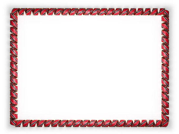 Frame and border of ribbon with the Trinidad and Tobago flag, edging from the golden rope. 3d illustration - Photo, Image