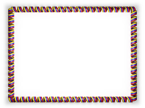 Frame and border of ribbon with the Venezuela flag, edging from the golden rope. 3d illustration - Photo, Image