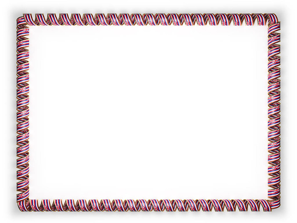 Ramki i krawędzią ribbon z Państwa flagę Hawaii, Stany Zjednoczone Ameryki, obrzeża z złote liny. ilustracja 3D - Zdjęcie, obraz