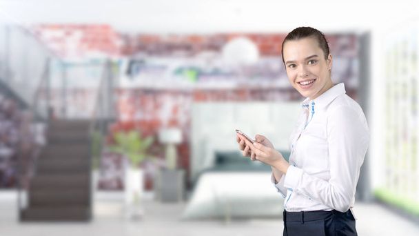 Young Business woman over interior background - Φωτογραφία, εικόνα