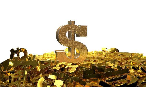 Dollar-Zeichen auf einem Haufen anderer Währungssymbole. 3D-Illustration - Foto, Bild
