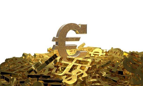 Euro diğer para birimi simgelerini yığını üzerinde oturum açın. 3D çizim - Fotoğraf, Görsel