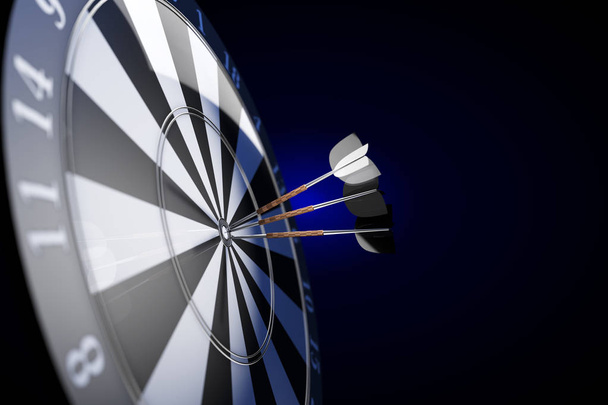 Darts on a blue background. 3D illustration - Φωτογραφία, εικόνα