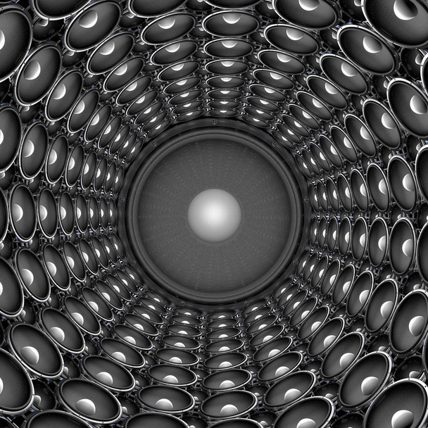Μεγάλο ηχείο με ηχεία σε έναν κύκλο. 3D απεικόνιση - Φωτογραφία, εικόνα