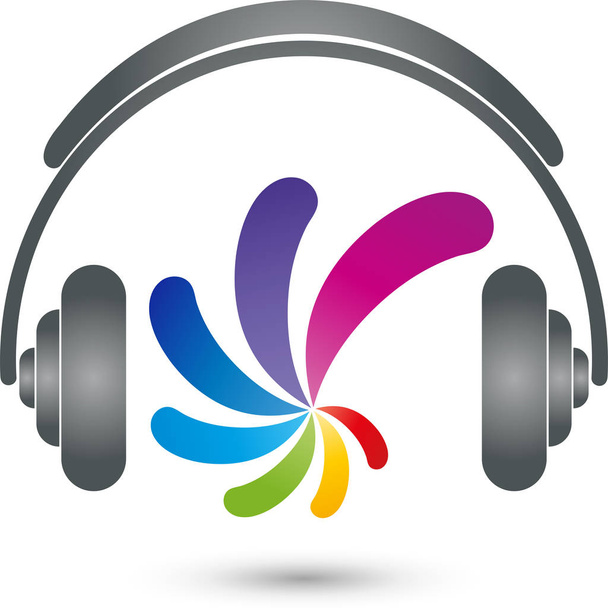 Kulaklıklar ve sarmal, müzik ve ses logosu - Vektör, Görsel
