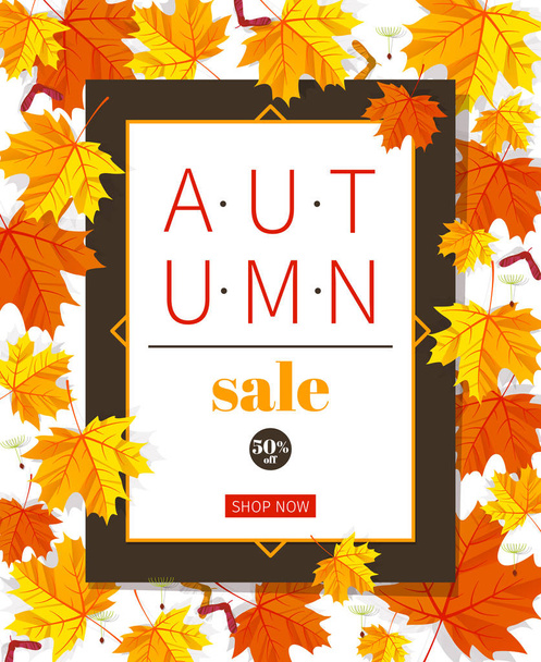 Autumn sale vintage vector typography poster with autumn colour leaves. - Vecteur, image