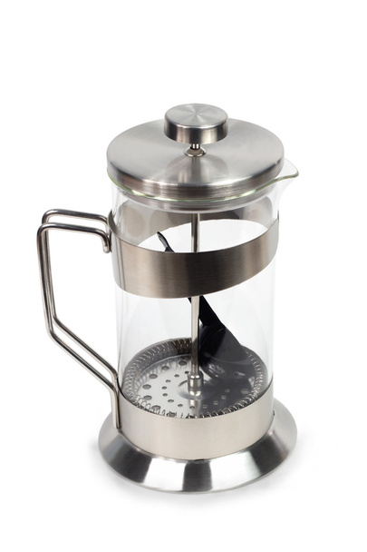 czajniczek czajnik szklany herbaty błyszczący metal na białym tle - Zdjęcie, obraz