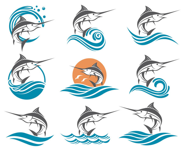 swordfish illustrations set - Vektör, Görsel