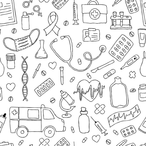 seamless pattern hand drawn doodle medicine. Hand drawn - Vector, Image