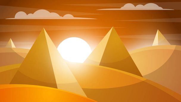 Wüstenlandschaft. Pyramide und Sonne. - Vektor, Bild