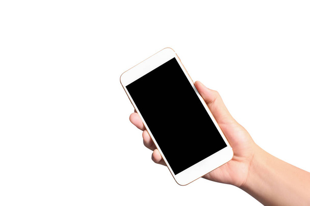 смартфон з сенсорним екраном в руці
 - Фото, зображення