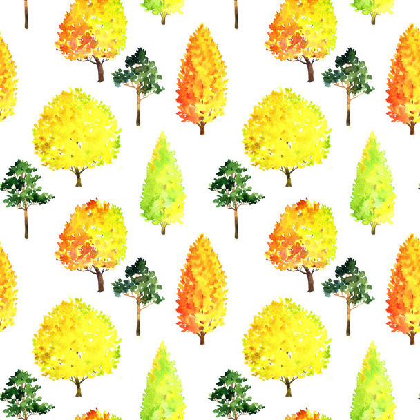 seamless pattern with watercolor trees - 写真・画像