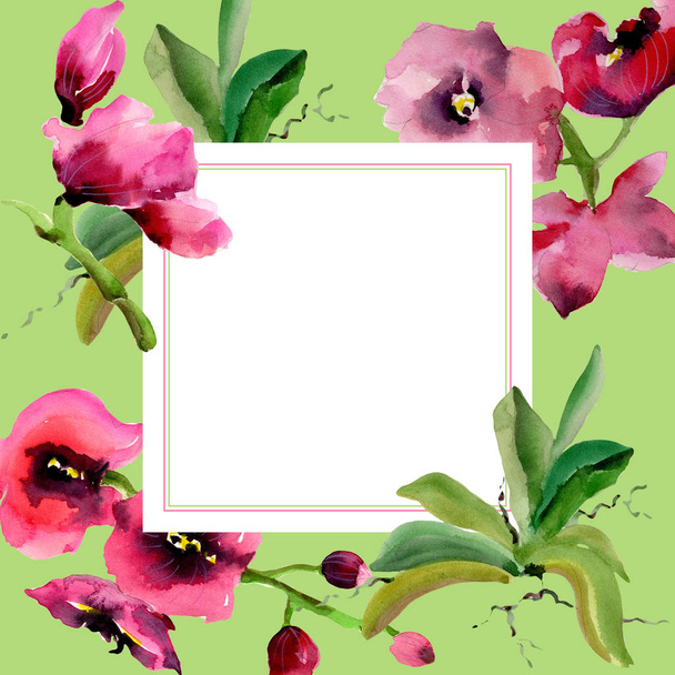 Wildflower orchid flower frame in a watercolor style. - Valokuva, kuva