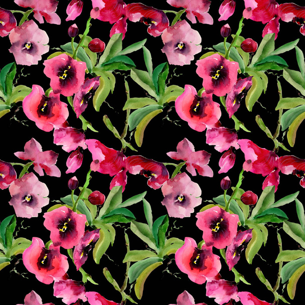 Wildblumen-Orchideen-Blumenmuster im Aquarell-Stil. - Foto, Bild