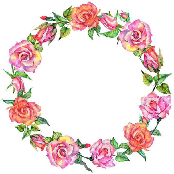 Wildflower rose flower wreath in a watercolor style. - Foto, immagini