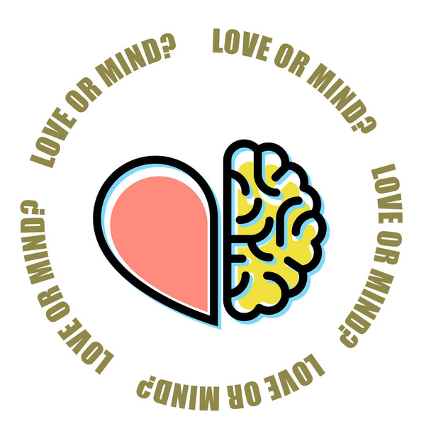 Love or mind - half of heart and brain, mercenary marriage symbo - Vector, Image