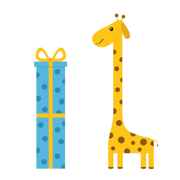 Giraffe with gift box and bow - Вектор, зображення