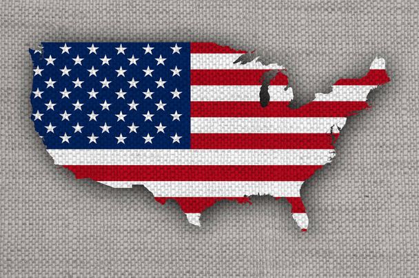 地図、古いリネンの米国の旗 - 写真・画像
