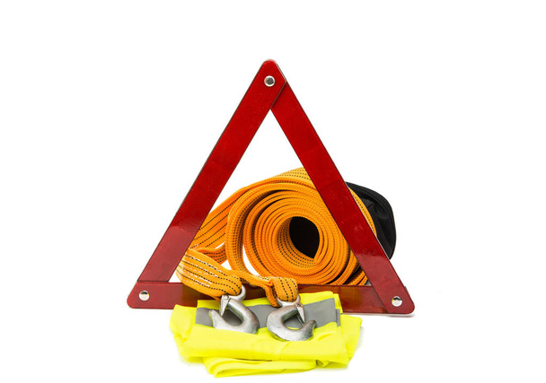 Emergency sign, rope on a white background - Foto, Imagen