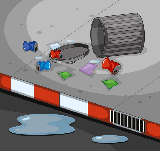 Road scene with dirty trash - Vector, Image
