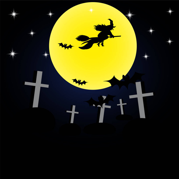 Background Halloween witch on a broomstick cemetery - Vektör, Görsel