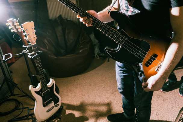 Guitars in studio closeup. Music background - Foto, Imagem
