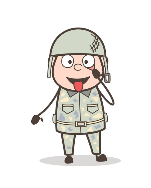Cartoon Funny Army Man Making Face Vector Illustration - Vector, Image