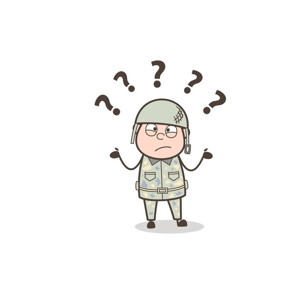 Cartoon Confused  Army Man Vector - Vector, Image
