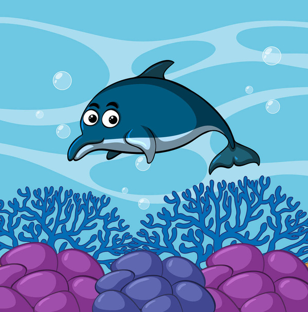 Kék delfin úszás a tenger alatt - Vektor, kép